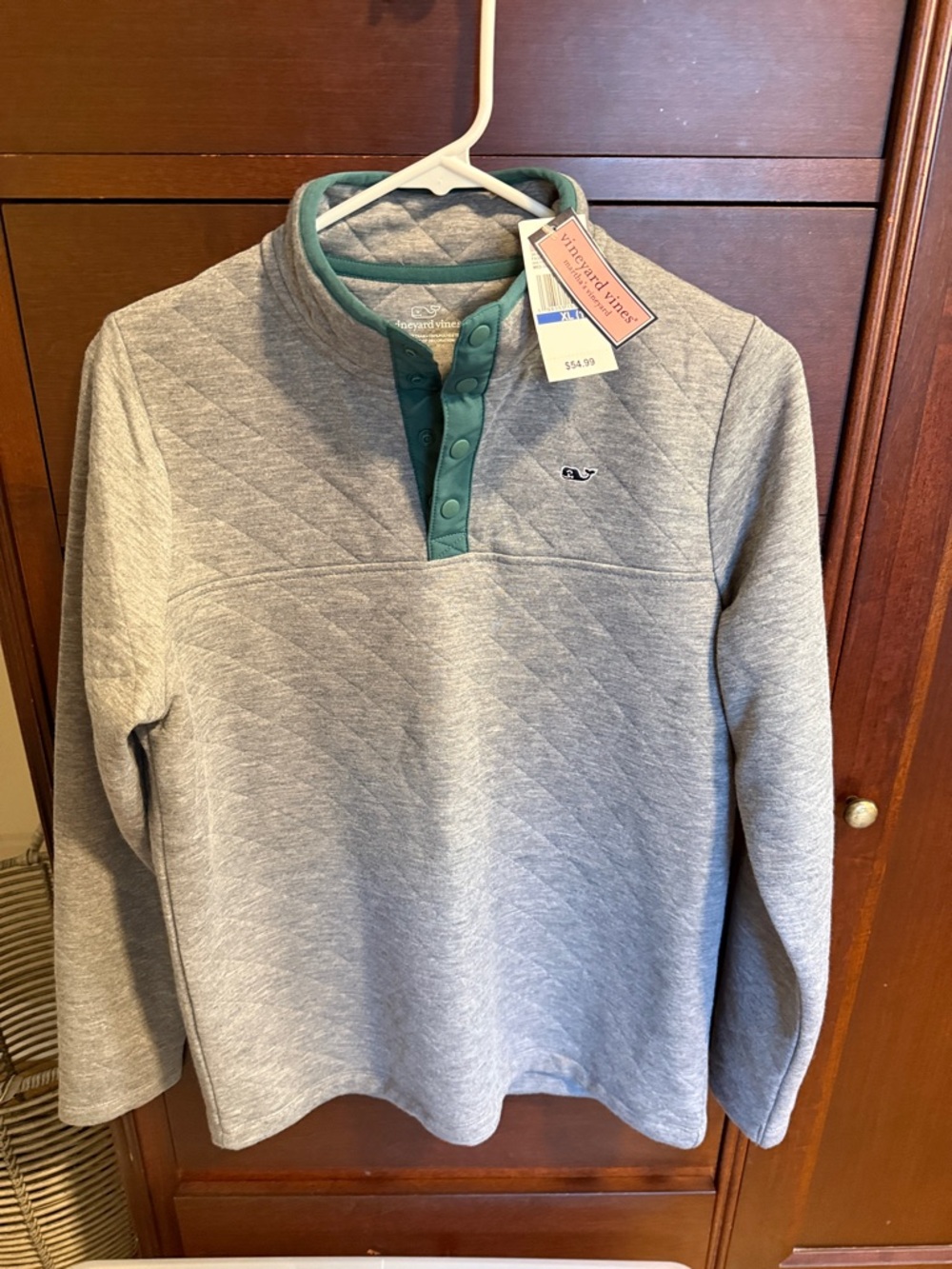 Vineyard Vines Quilted Pullover with Teal Snap Placket boy size xl